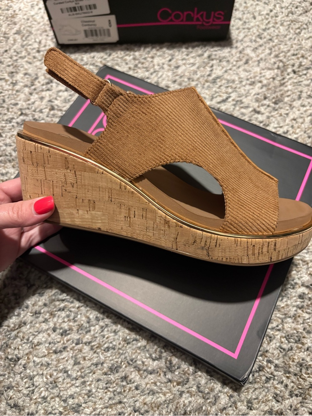 Corkys Carley Chestnut Corduroy Cork Wedge Sandals Size 8 NEW!